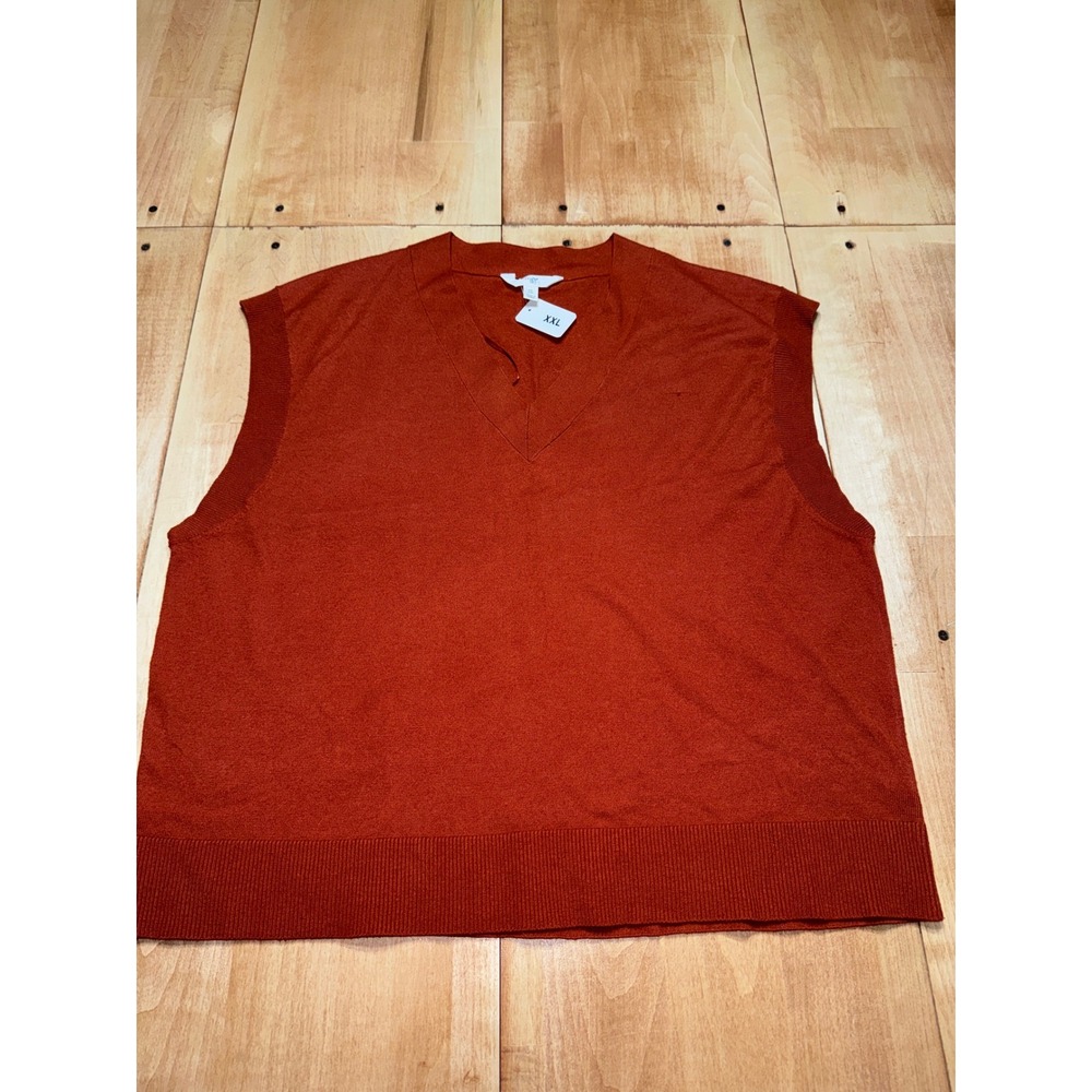 0XL Rust Orange V Neck Sleeveless Sweater‎ Vest Women's Basic Knit Layering Top